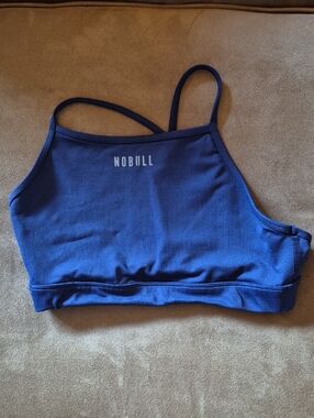 NOBULL Blue Strappy High-Neck Sports Bra